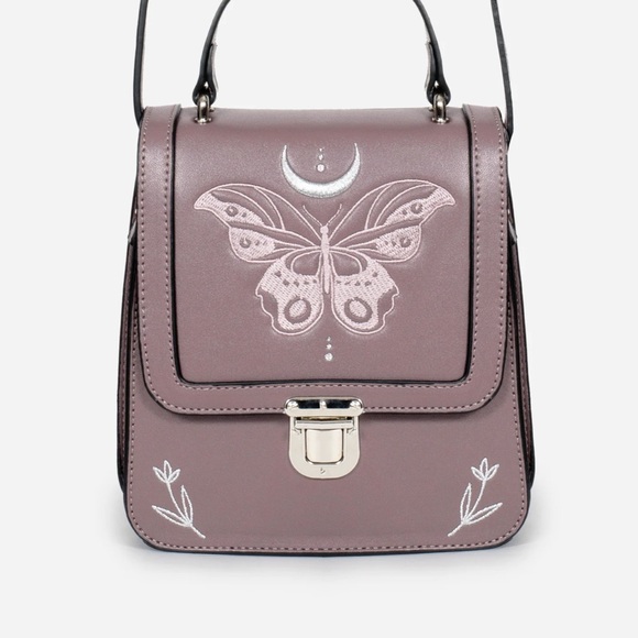 Disturbia Handbags - Women’s Mauve Butterfly Embroidered Top-Handle Bag